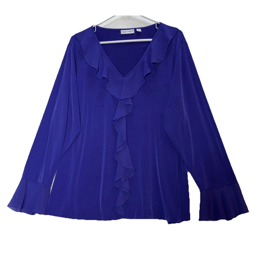 Susan Graver Purple Long Sleeve Ruffle 2X Women’s Blouse